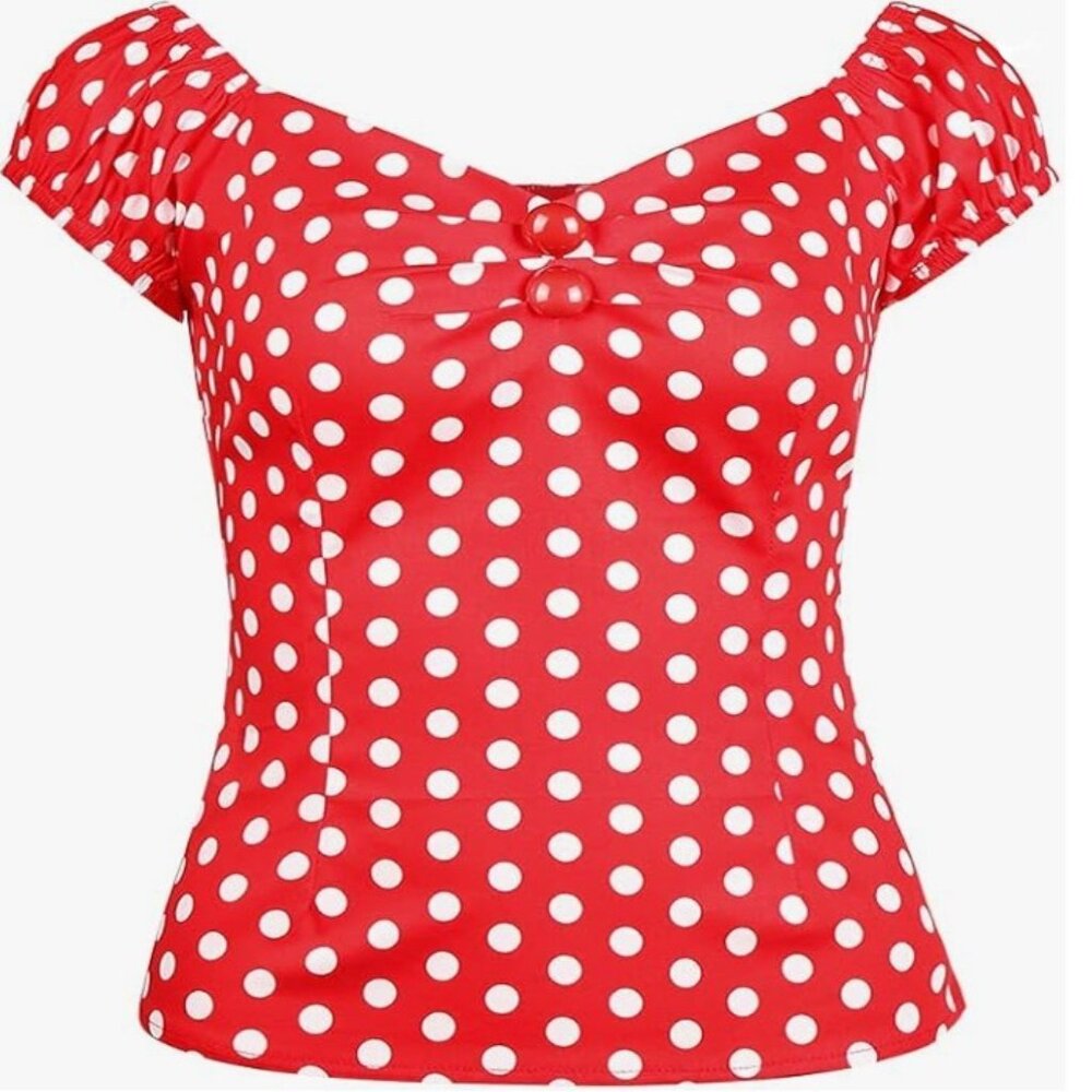 1950s Polka Dot Rockabilly Pinup Peasant Top